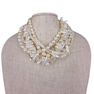 Baroque Freshwater Pearl Sterling Silver Multi-Strand Statement Necklace Elegant